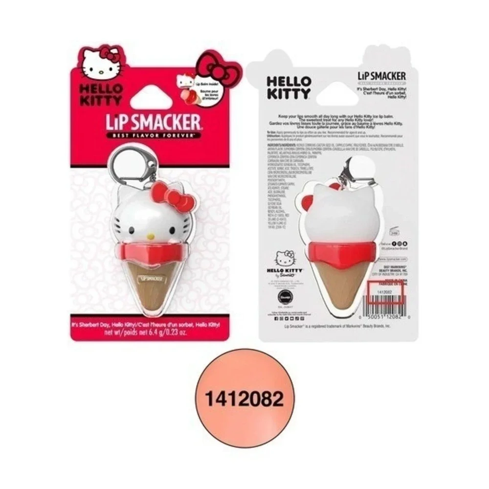 Lot of 2 Hello Kitty Lip Smacker Ice‎ Cream Cone Lip Balm Keychain 0.23oz